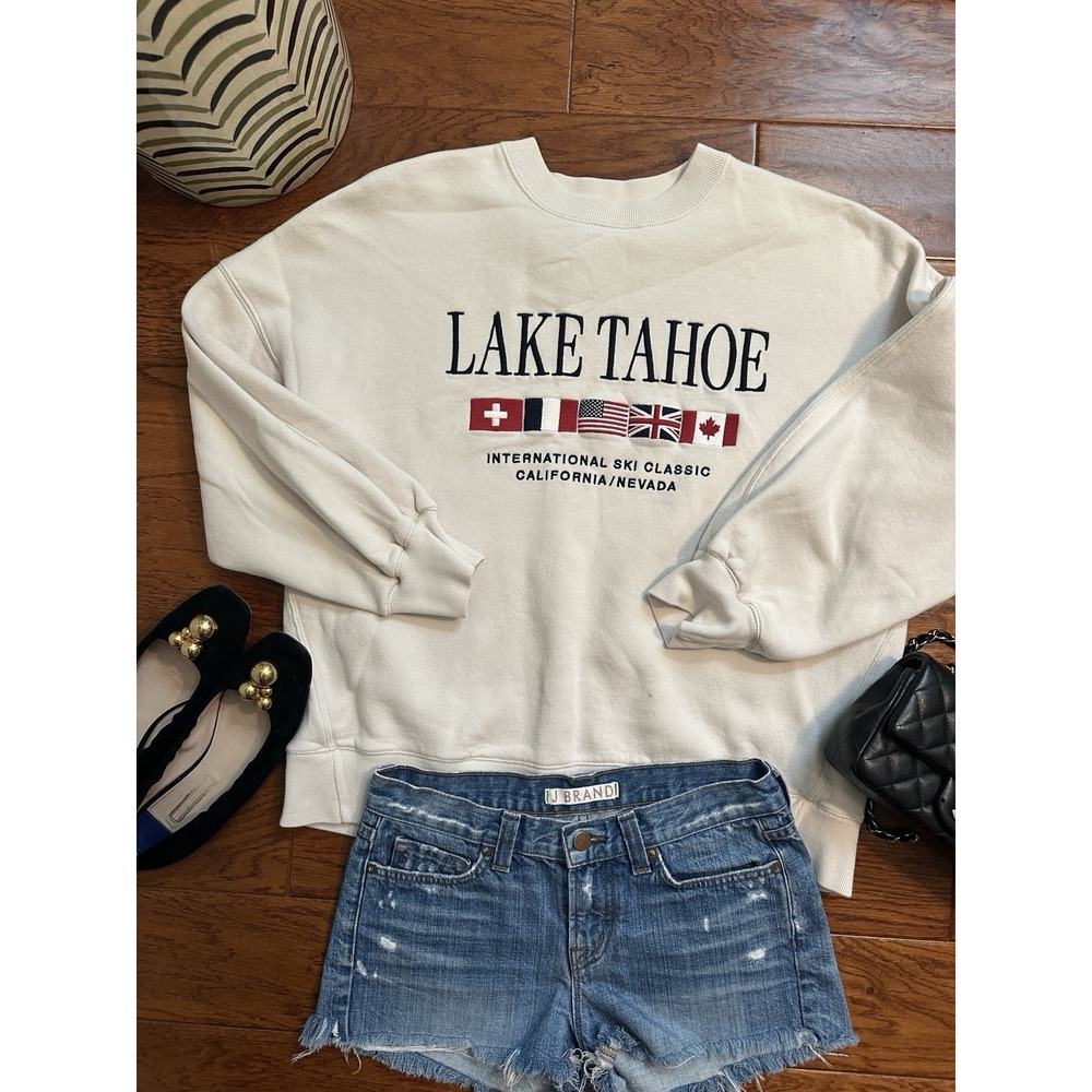 Abercrombie & Fitch Lake Tahoe Ski Sweatshirt Womens M Cream Crewneck Unisex